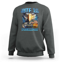 Dark heather gray crewneck sweatshirt with eagle head and AKILOMETER graphic