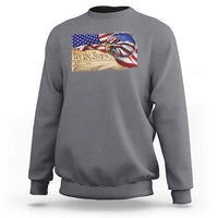 Charcoal gray crewneck sweatshirt with 'We the People' eagle flag graphic on chest