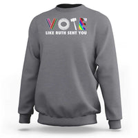 Charcoal gray crewneck sweatshirt with Pride graphic and "LIKE RUTH SENT YOU" text