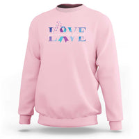 Light pink suicide prevention sweatshirt with 'LOVE' graphic on chest