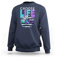 Navy crewneck sweatshirt with 'Choose Life' sunflower graphic, long sleeves