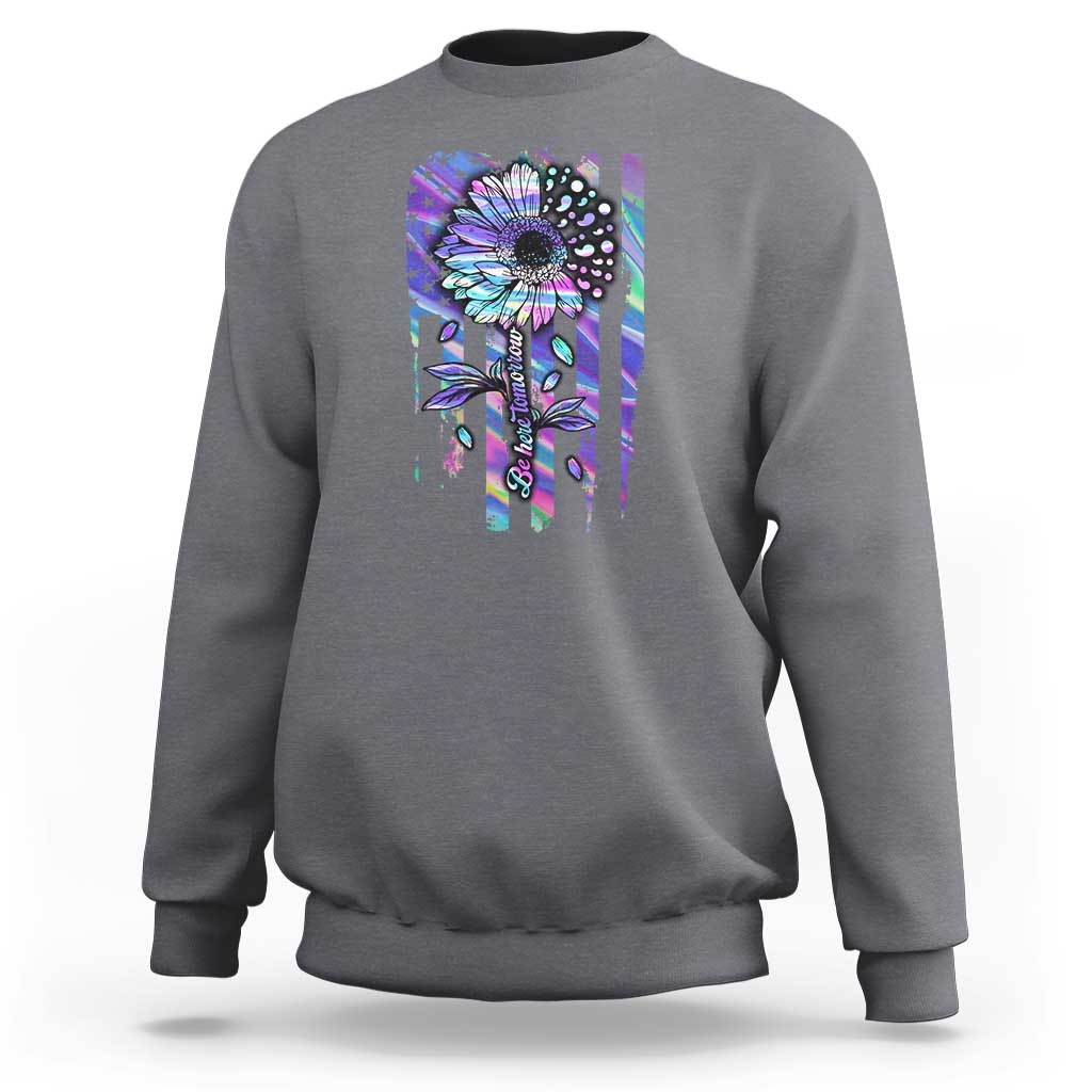 Charcoal suicide prevention sweatshirt with semicolon sunflower and US flag graphic