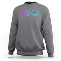 Charcoal sweatshirt with front slogan graphic and arrow, crewneck long sleeves