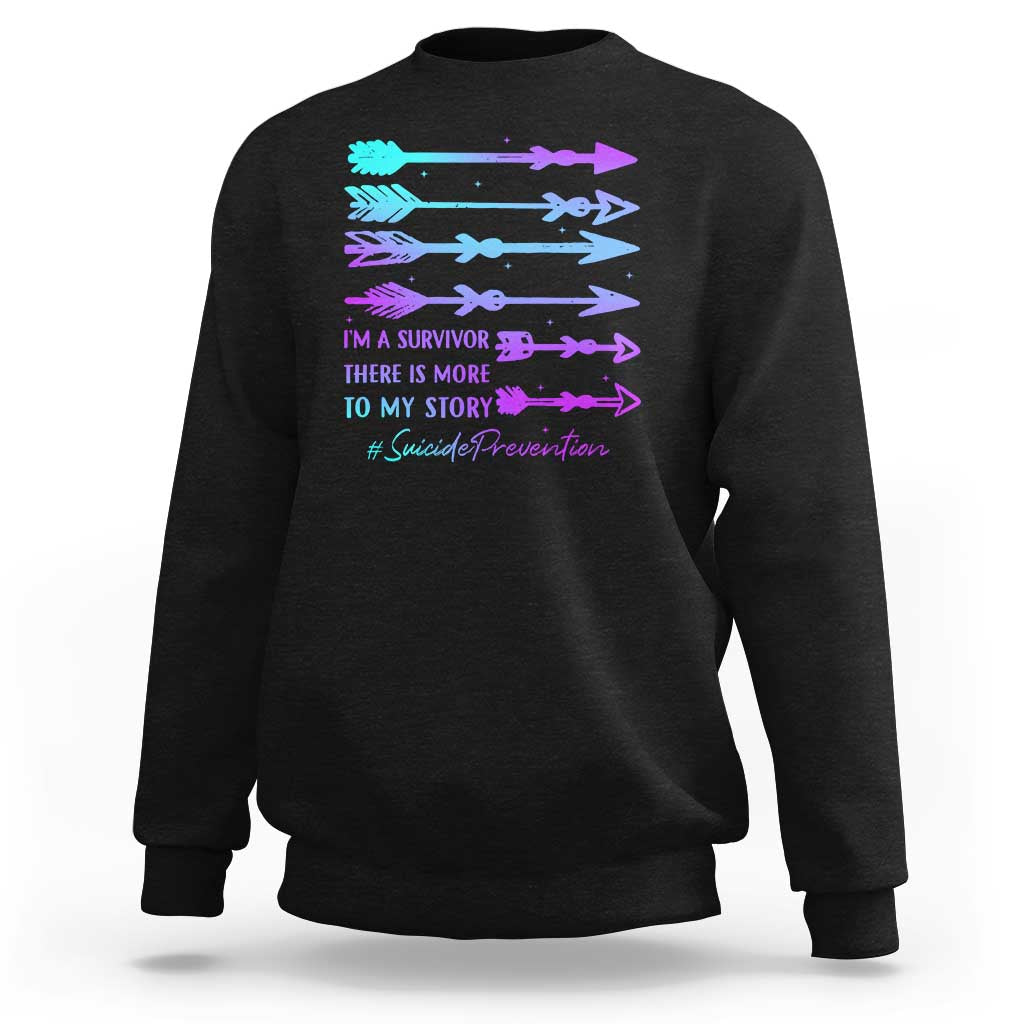 Black crewneck sweatshirt with colorful arrow graphic and “I’m a survivor” text