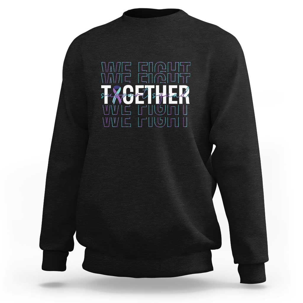 Black suicide prevention support sweatshirt with colorful Together text graphic