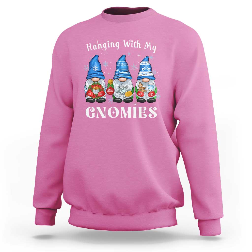 Azalea pink crewneck sweatshirt with "Hanging With My Gnomies" gnome graphic.