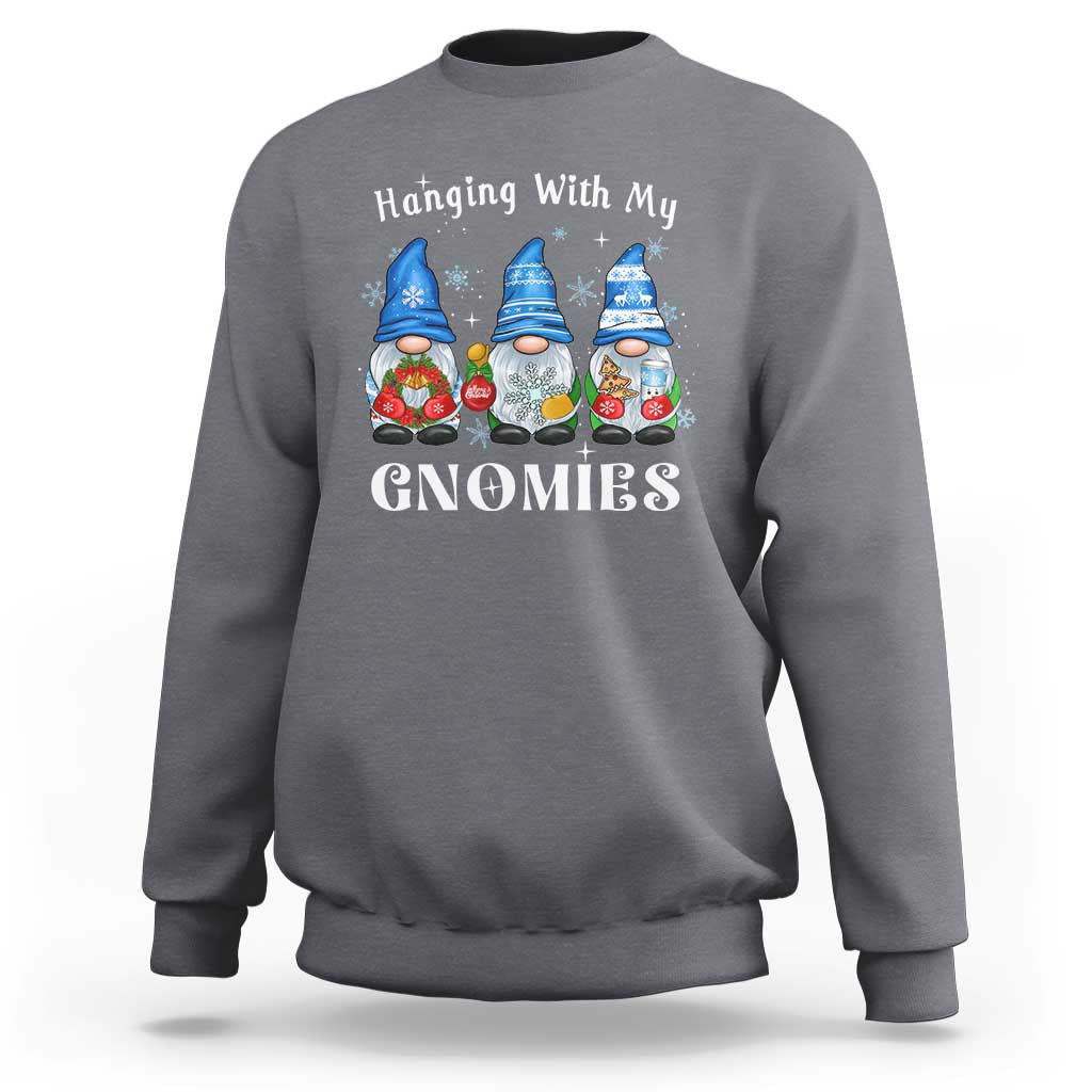 Charcoal crewneck sweatshirt with "Hanging With My Gnomies" gnome graphic.