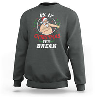 Dark heather gray crewneck ugly Christmas sweatshirt with Drunk Santa graphic and "Break" text