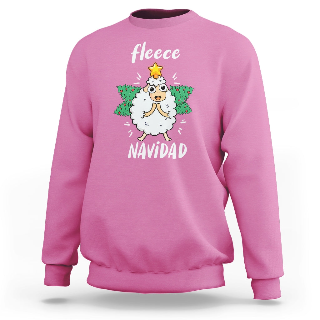 Pink fleece sweatshirt with cute sheep graphic and 'Navidad' text on front