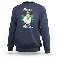 Navy fleece sweatshirt with cute sheep graphic and 'Navidad' text on front