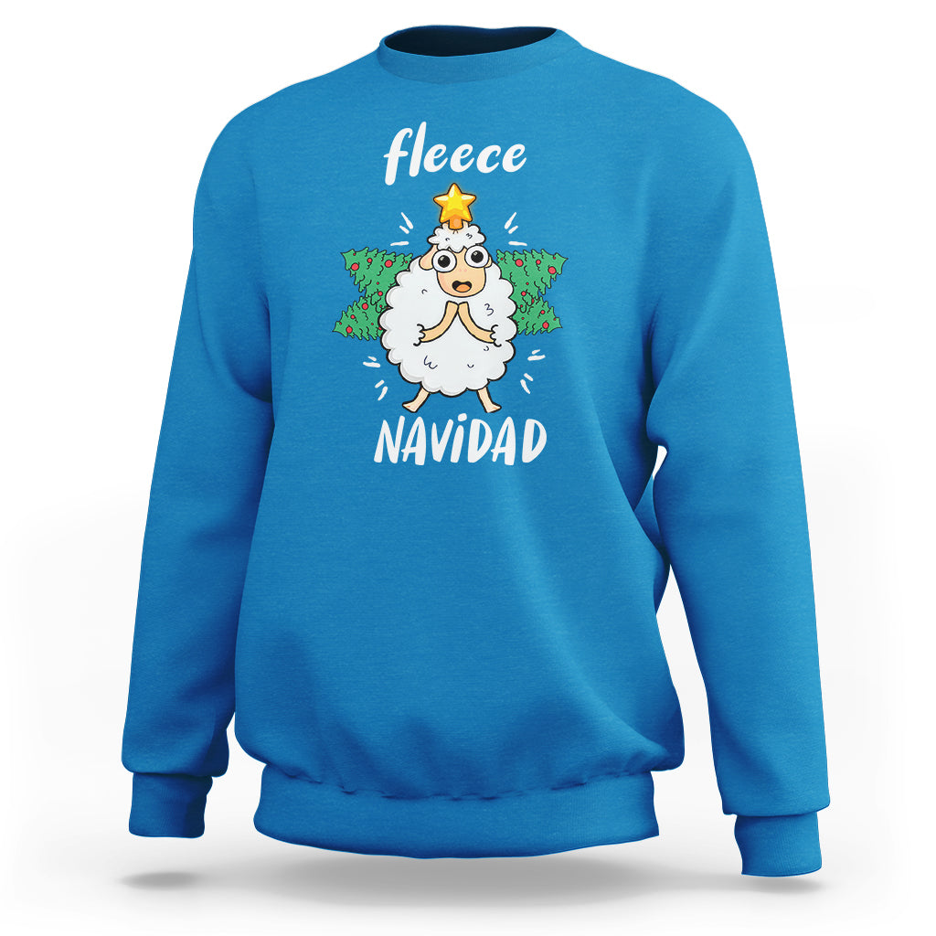 Light blue fleece sweatshirt with cute sheep graphic and 'Navidad' text