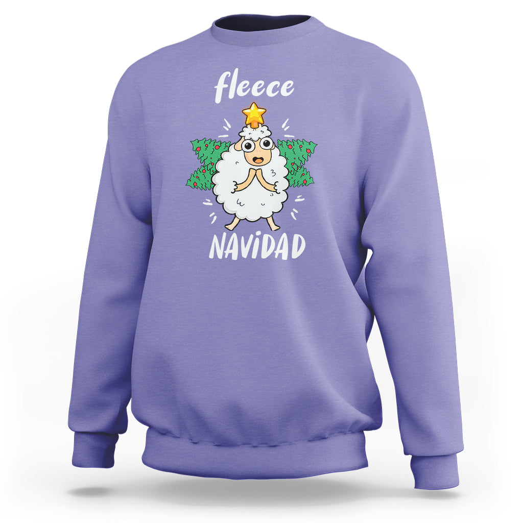 Lavender fleece sweatshirt with cute sheep graphic and 'Navidad' text on front