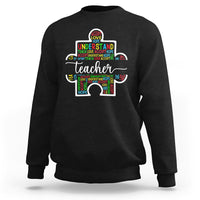 Black teacher autism awareness sweatshirt with colorful elephant graphic on chest