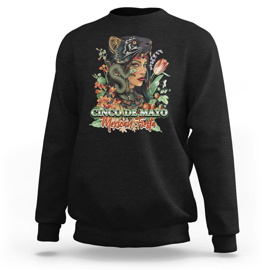 Black crewneck sweatshirt with colorful Cinco de Mayo graphic on front