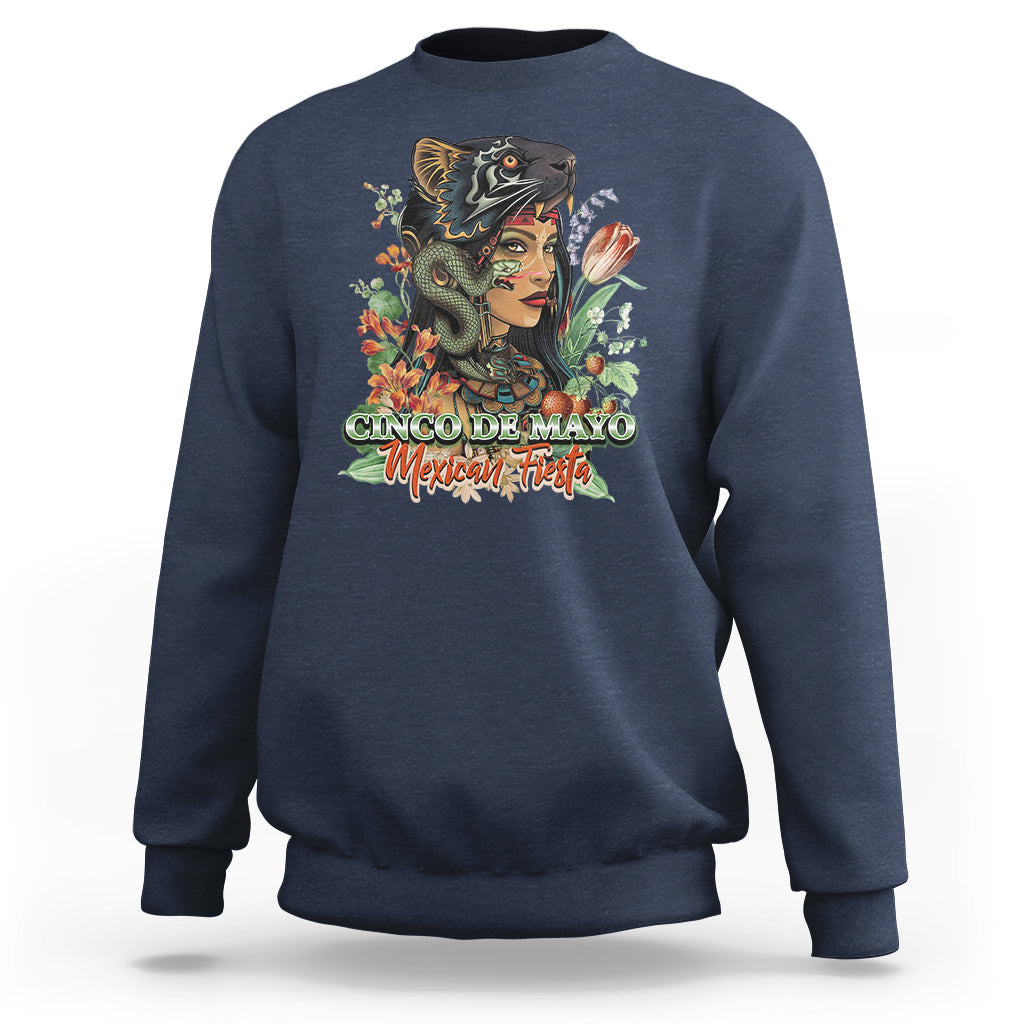 Navy crewneck sweatshirt with colorful Cinco de Mayo graphic on front