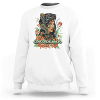 White crewneck sweatshirt with colorful Cinco de Mayo graphic on front