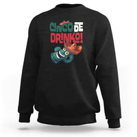 Black crewneck sweatshirt with “Cinco de Drinko” drink graphic on chest