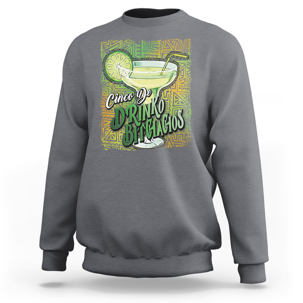 Charcoal gray crewneck sweatshirt with colorful drink and text graphic on front