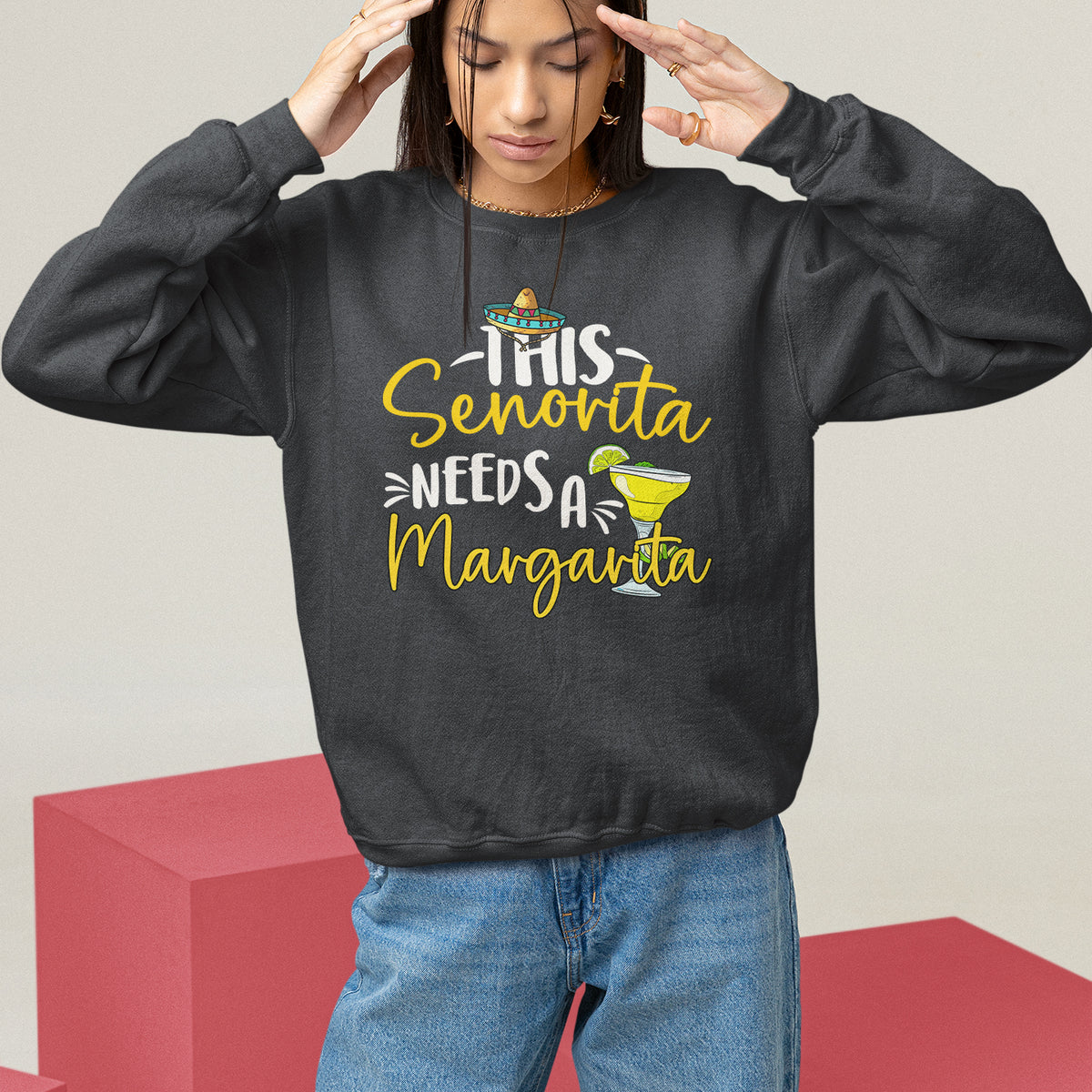 Black graphic sweatshirt with margarita quote print