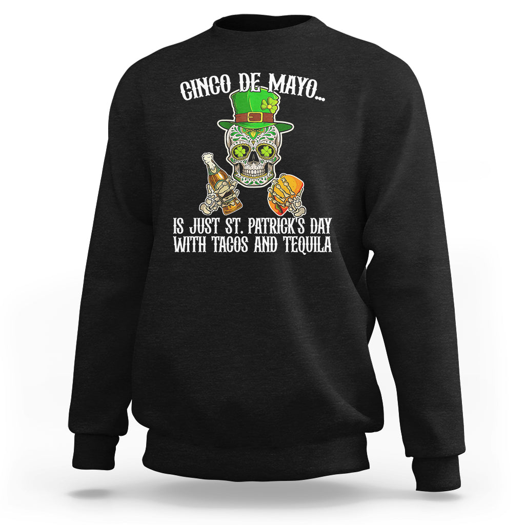 Black sweatshirt with front skull graphic and Cinco De Mayo text