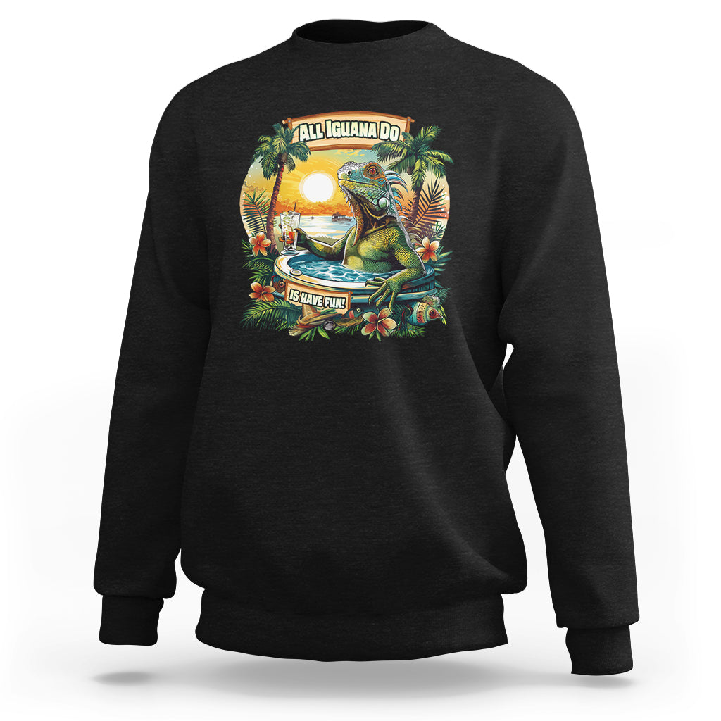 Black sweatshirt with colorful iguana Cinco de Mayo graphic on the chest