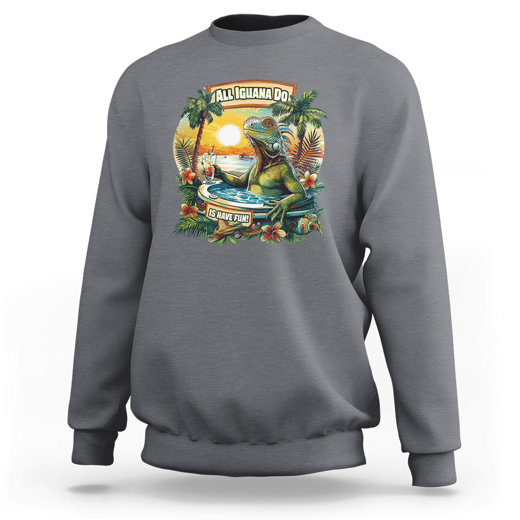 Charcoal gray sweatshirt with colorful iguana Cinco de Mayo graphic on the chest
