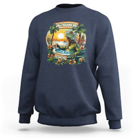 Navy sweatshirt with colorful iguana Cinco de Mayo graphic on the chest