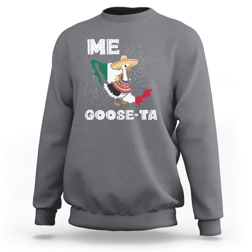 Gray crewneck sweatshirt with colorful goose graphic and 'GOOSE-TA' text