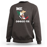 Charcoal crewneck sweatshirt with colorful goose graphic and 'GOOSE-TA' text