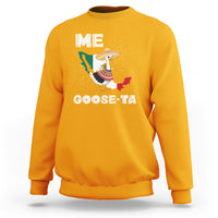 Gold/orange crewneck sweatshirt with colorful goose graphic and 'GOOSE-TA' text