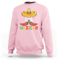 Light pink graphic sweatshirt with sombrero graphic and 'MEXICAN' text on front.