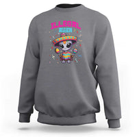 Charcoal gray crewneck sweatshirt with colorful alien cartoon graphic on the front