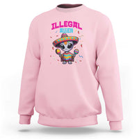 Light pink crewneck sweatshirt with colorful alien cartoon graphic on the front