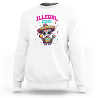 White crewneck sweatshirt with colorful alien cartoon graphic on the front