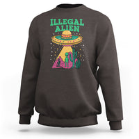 Charcoal gray crewneck sweatshirt with colorful alien graphic front