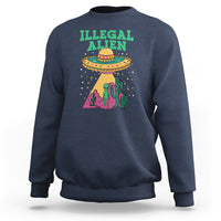 Navy-blue crewneck sweatshirt with colorful alien graphic front