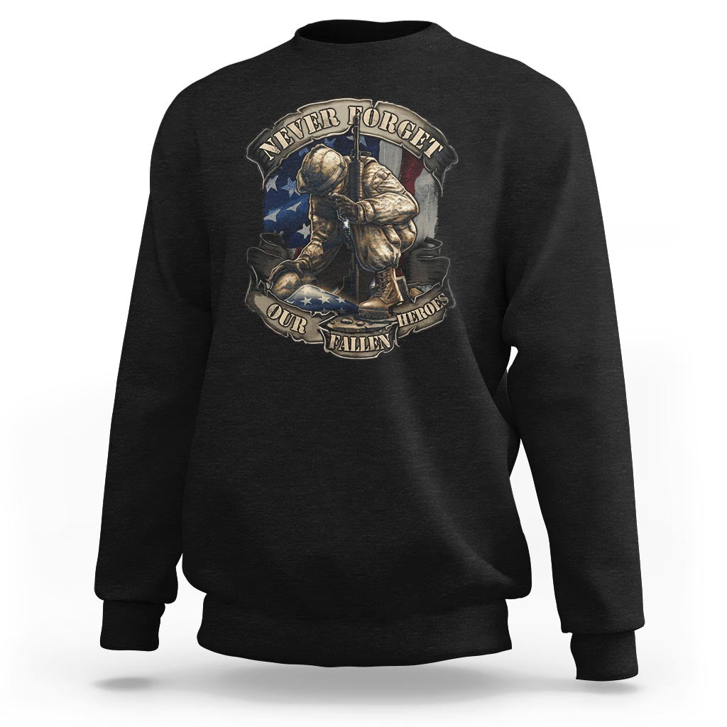 Black veteran sweatshirt with memorial soldier emblem graphic on front