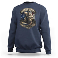 Navy veteran sweatshirt with memorial soldier emblem graphic on front