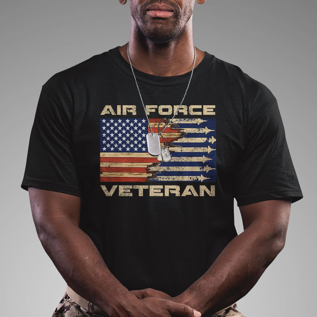 Air Force Veteran T Shirt American Flag Dog Tag - Wonder Print Shop