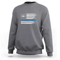 Heather gray crewneck sweatshirt with vintage postal worker graphic and US flag stripes