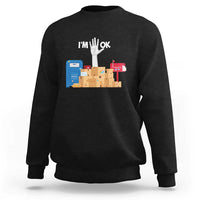 Postal worker sweatshirt in black with front graphic and "I'm ok" text
