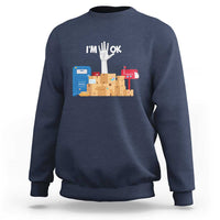 Postal worker sweatshirt in navy with front graphic and "I'm ok" text