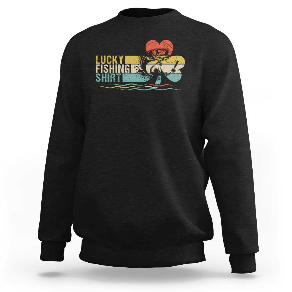 Black crewneck sweatshirt with front fishing graphic print
