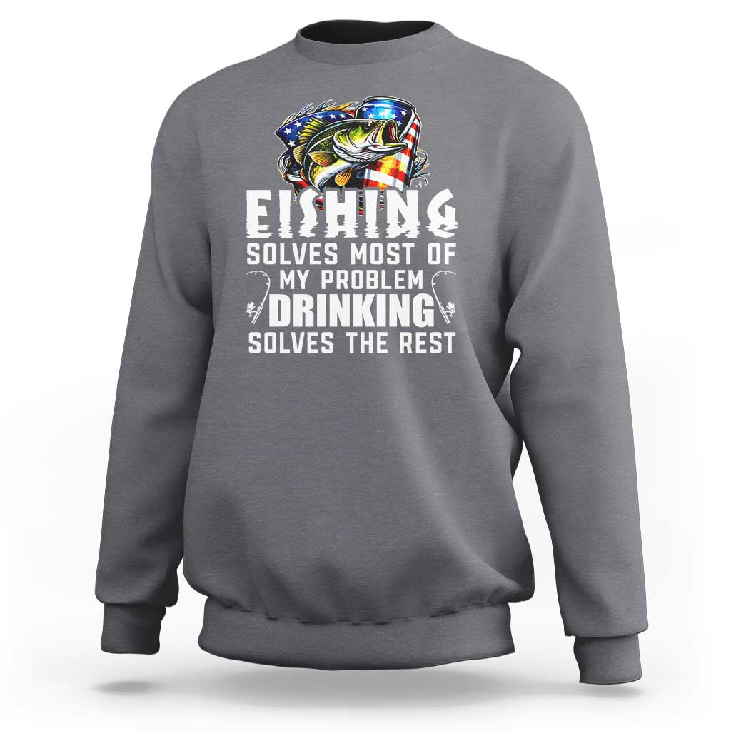 Charcoal gray fishing sweatshirt with crew neck, long sleeves, and “FISHING” text graphic