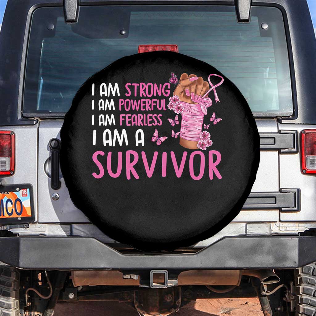 Pink Breast Cancer Spare Tire Cover I Am A Survivor Strong Powerful Fearless