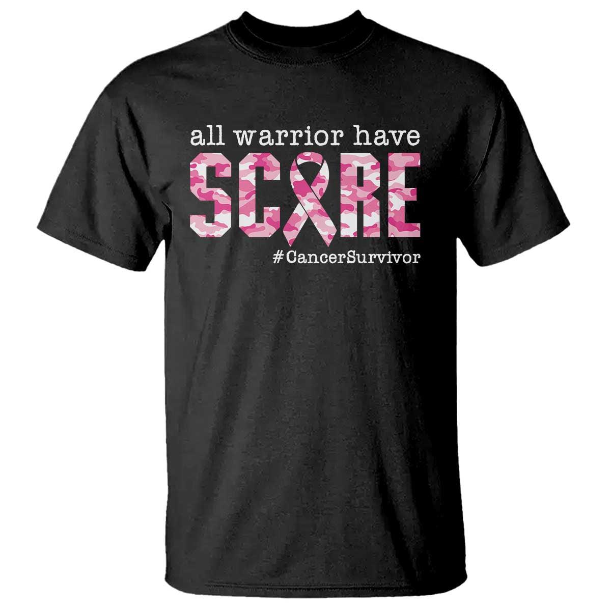 Breast Cancer T Shirt All Warriors Have Scars Millitary Camouflage - Wonder Print Shop