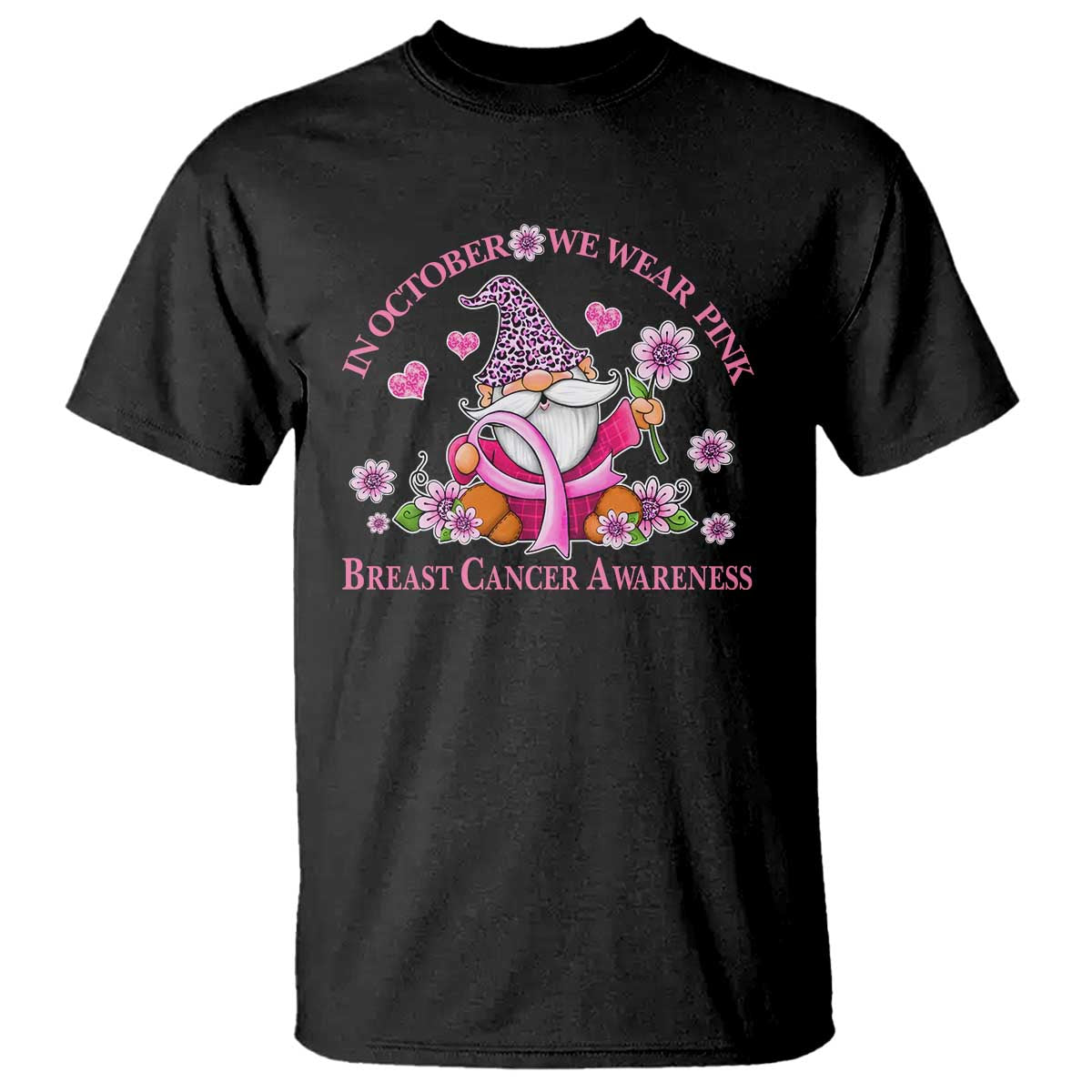 Breast Cancer Awareness T Shirt In October We Wear Pink Gnome - Wonder Print Shop