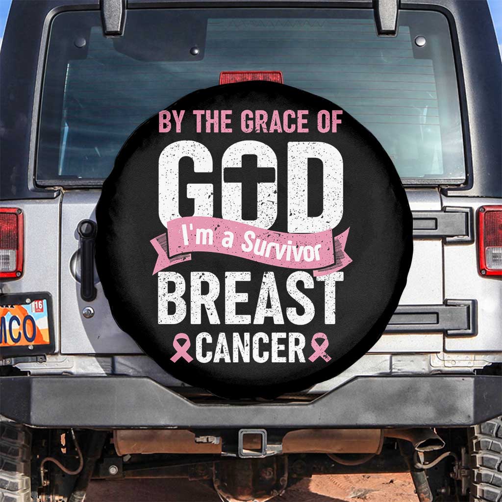 Breast Cancer Spare Tire Cover By The Grace Of God I'm A Survivor