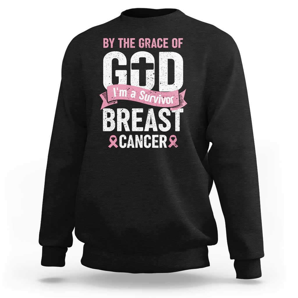 Breast Cancer Sweatshirt By The Grace Of God I'm A Survivor - Wonder Print Shop