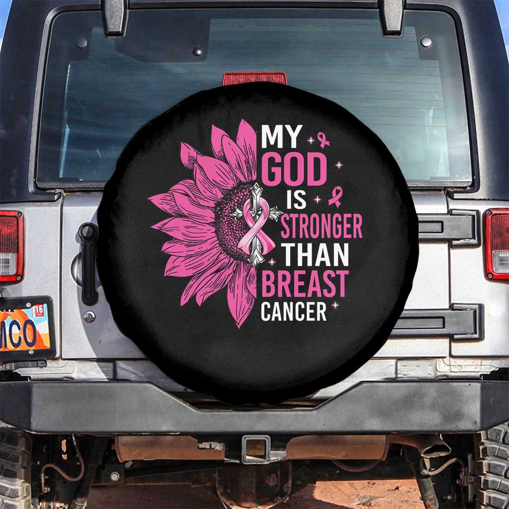 My God Is Stronger Than Breast Cancer Spare Tire Cover Christian Sunflower American Flag